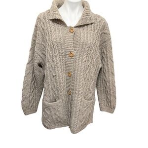 Chunky oversized pure new wool heather knits cardigan front button front pockets